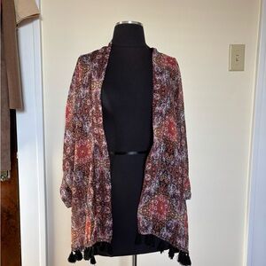 One Size Garage Multicolor Open-Front Duster Wrap Tassels